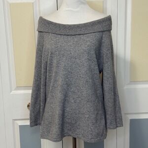 Alfani Women's Gray Cashmere Off Shoulder Sweater Size L
